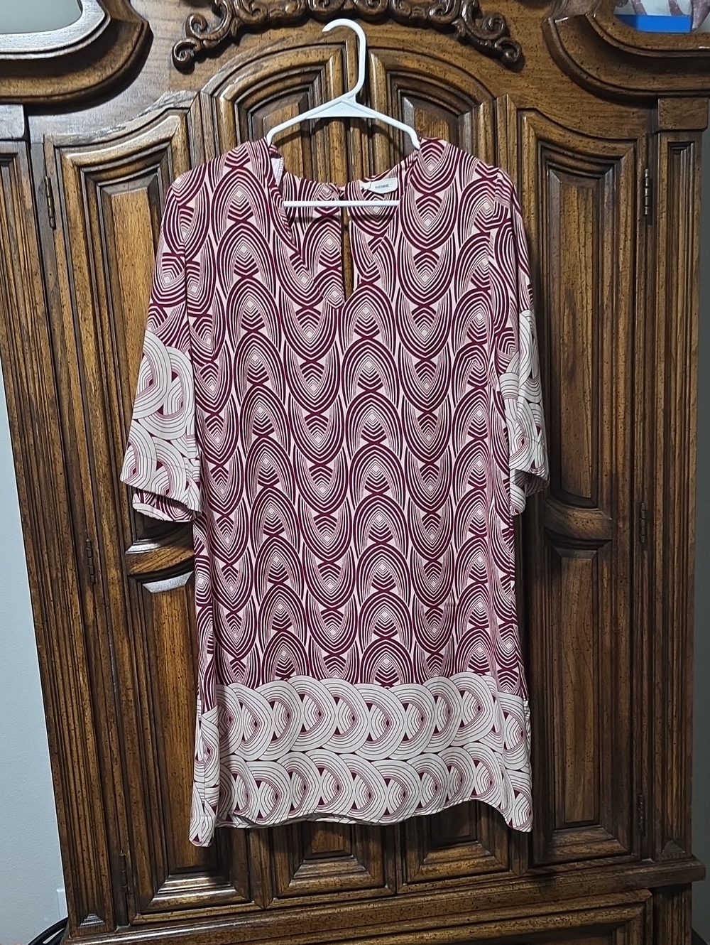 Adrienne Maroon and Cream Geometric Tunic